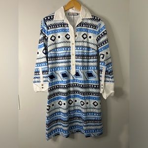 CK Bradley CKB Blue White Printed Button Front Dress